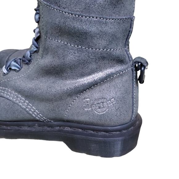 Dr. Martens Metallic Silver Leather Aimilie Lace Up Foldover Boot Size 7 - Picture 6 of 12